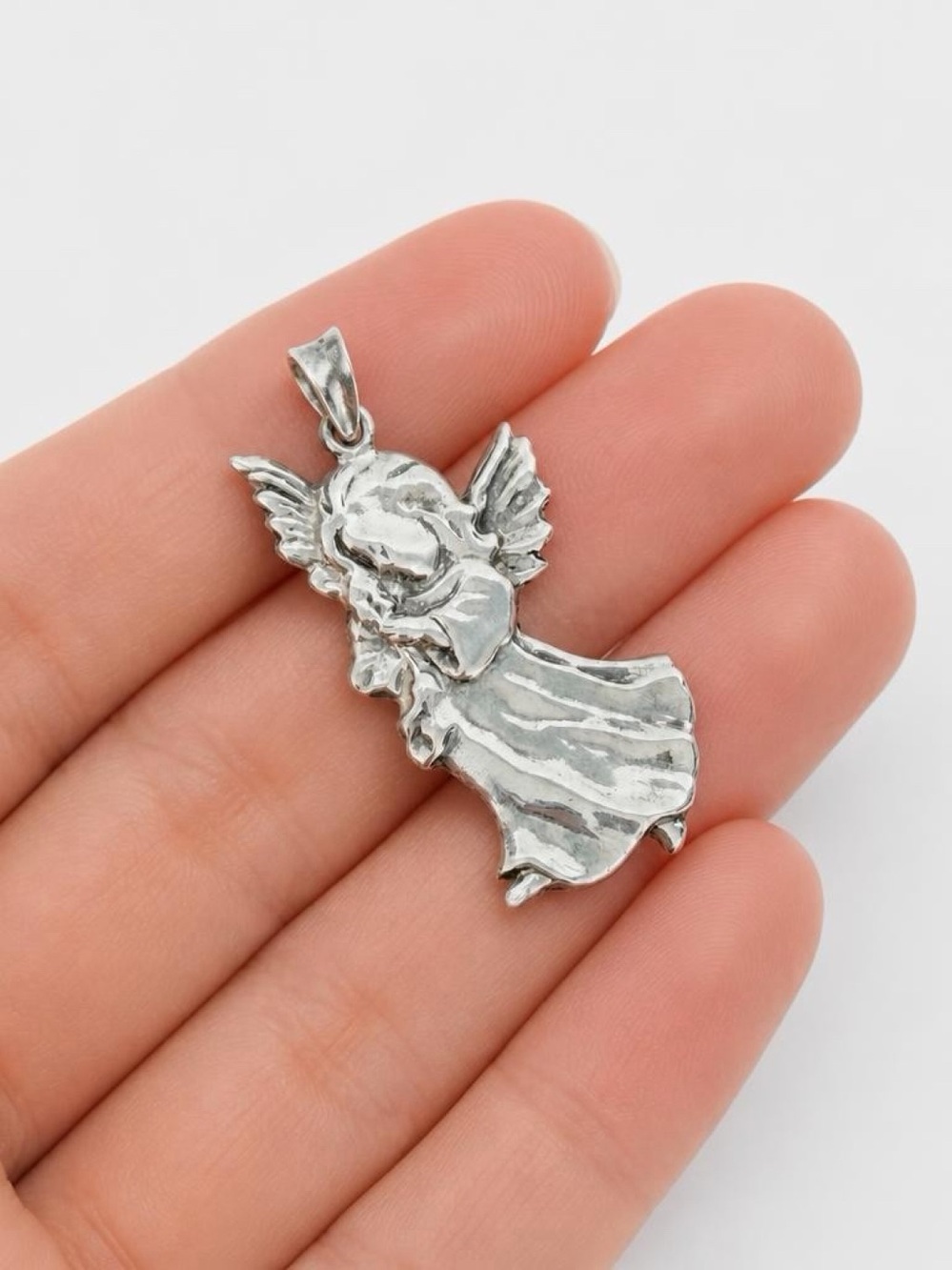 CHAPAL-ZENRAY Sterling Silver Sculpted Guardian Angel Pendant